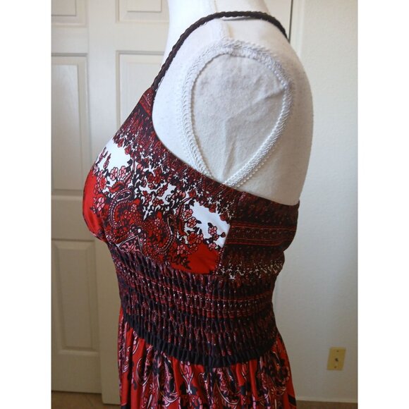 Takara Womens Maxi Dress Brown Red Paisley Print Sleeveless Ruched Medium Boho - Picture 7 of 12